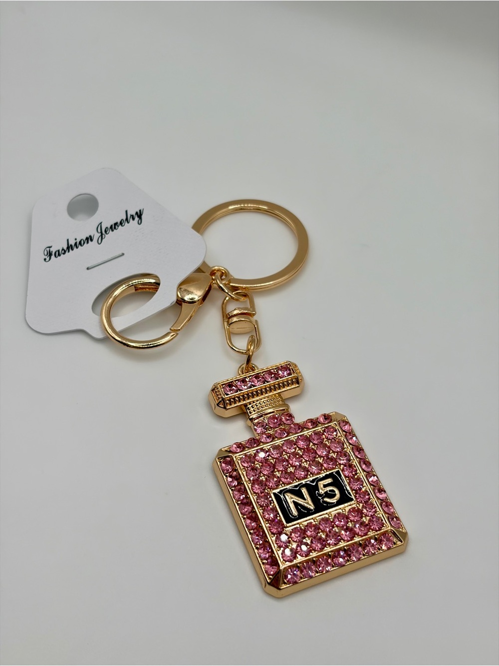 Gold and Pink Crystal Perfume Bottle Keychain/Bag Charm